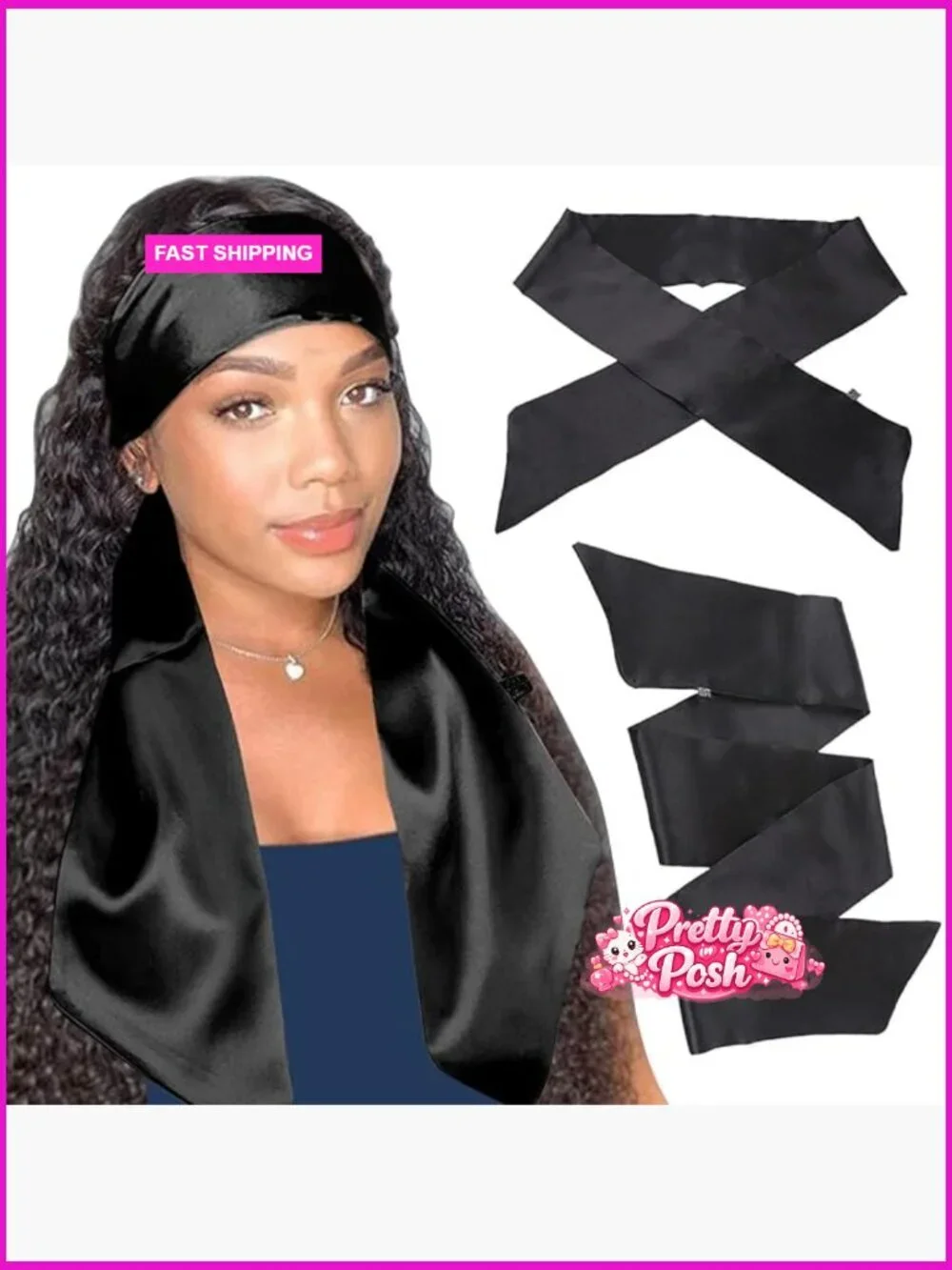 Satin Edge Scarves for Wigs, Non-Slip Hair Wrap, 58 Inch